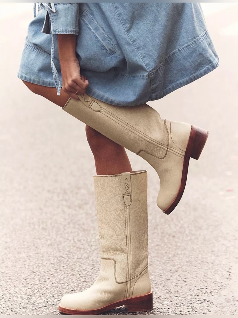 ▪️NIB Free People Blaze Block Heel Boots in Parchment Leather-8